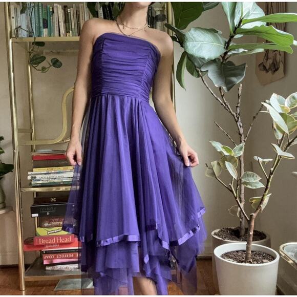 Vintage Y2K Asymmetrical Tulle Satin Trim Dress Womens 7/8 Fairy Whimsigoth HOCO - Picture 2 of 16